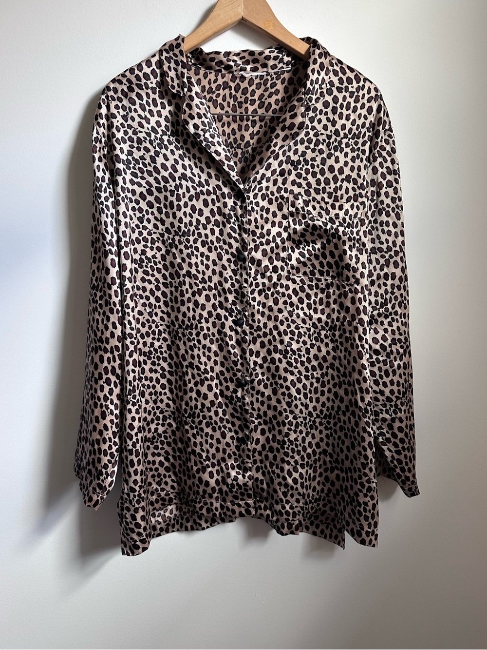 Leopard Satin Pajama Set - Brown Animal Print - Picture 2 of 13